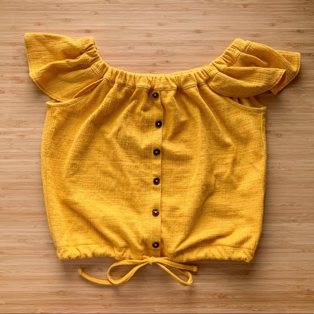 Madewell Yellow off the shoulder crop top
